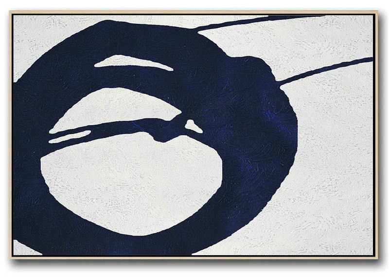 Modern Paintings On Canvas,Horizontal Abstract Painting Navy Blue Minimalist Painting On Canvas,Large Canvas Art